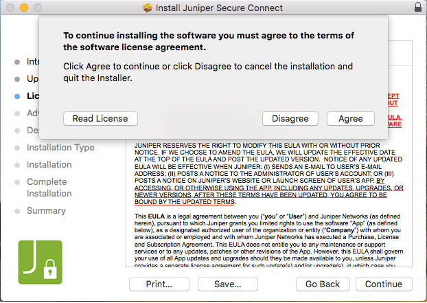 Agree or Cancel License Agreement