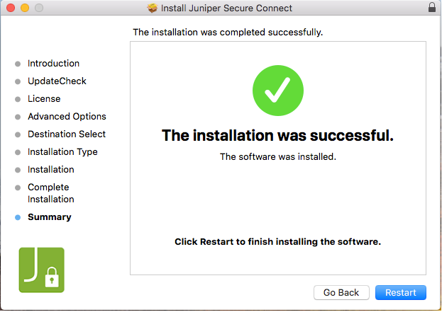 Juniper Secure Connect Installation Completed