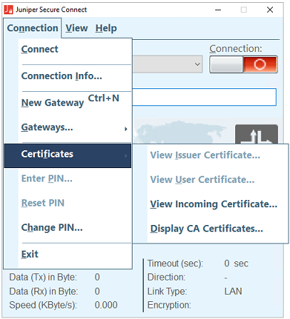 Certificates Menu Option