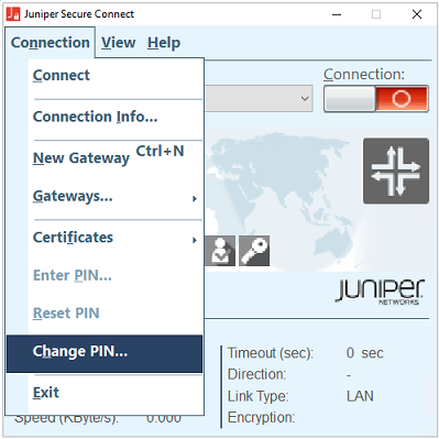 Change PIN Menu Option