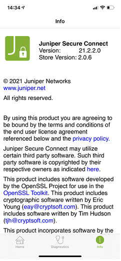 Displays Juniper Secure Connect Version Information