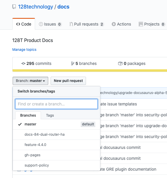 Creating a branch from master