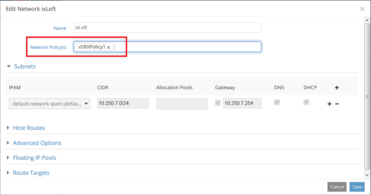 Adding a Network Policy to a Virtual Network in Contrail
