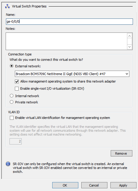 Virtual Switch Properties Pane