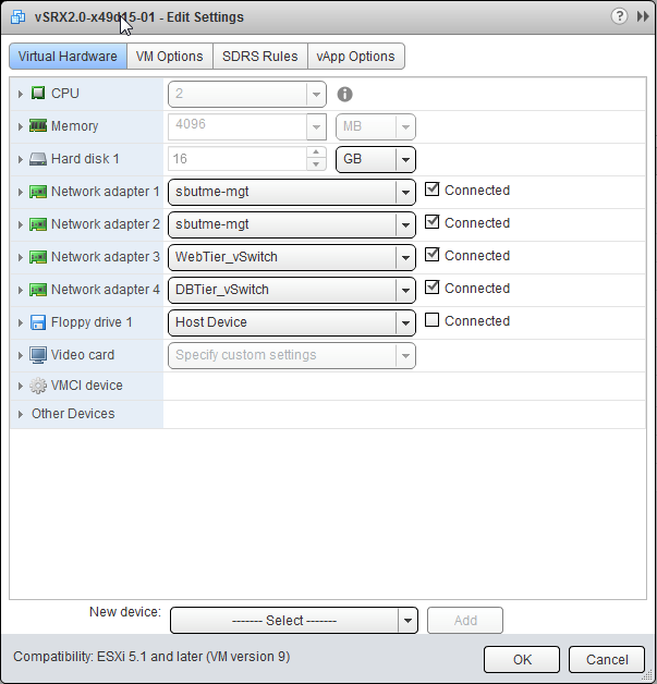 vSRX Virtual Firewall Edit Settings Page