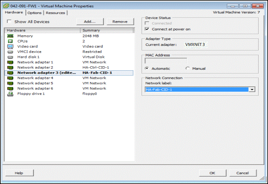 Virtual Machine Properties for the Fabric vSwitch